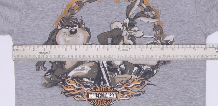 Vintage Mens Harley-Davidson Gray Looney Tunes Graphic T-Shirt Size S