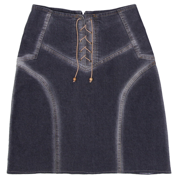 Y2K Ladies Front Lace Up Denim Midi Skirt