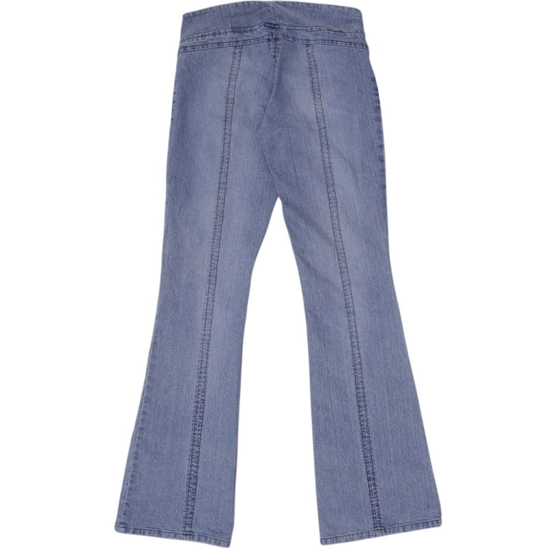 Y2K Ladies Distressed Pockets Flare Light Blue Denim Jeans | Migration_Jeans & Pants - Side View | Fashion Rerun