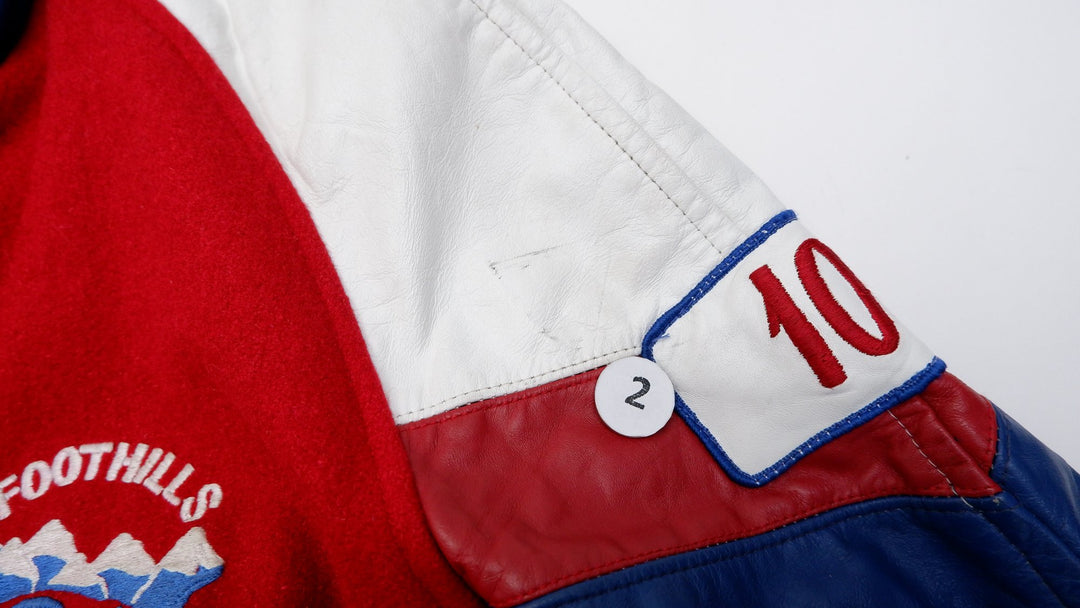 Vintage Mens Classic Varsity Jacket Red Navy Wool Leather Bisons | Migration_Jackets - Alternate View | Fashion Rerun