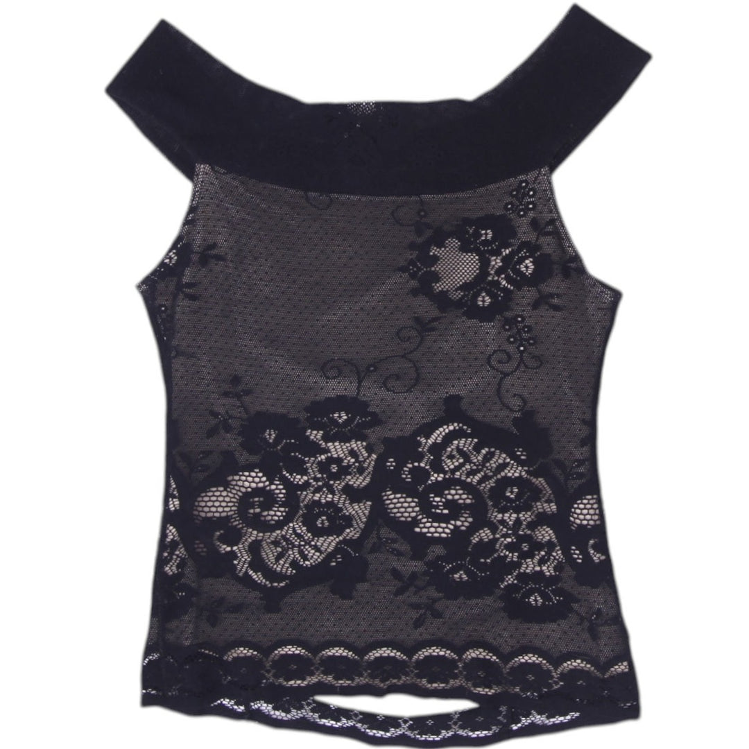 Y2K Ladies Rampage Black Floral Lace Overlay Off Shoulder Mesh Top Size S