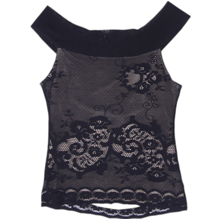 Y2K Ladies Rampage Black Floral Lace Overlay Off Shoulder Mesh Top Size S