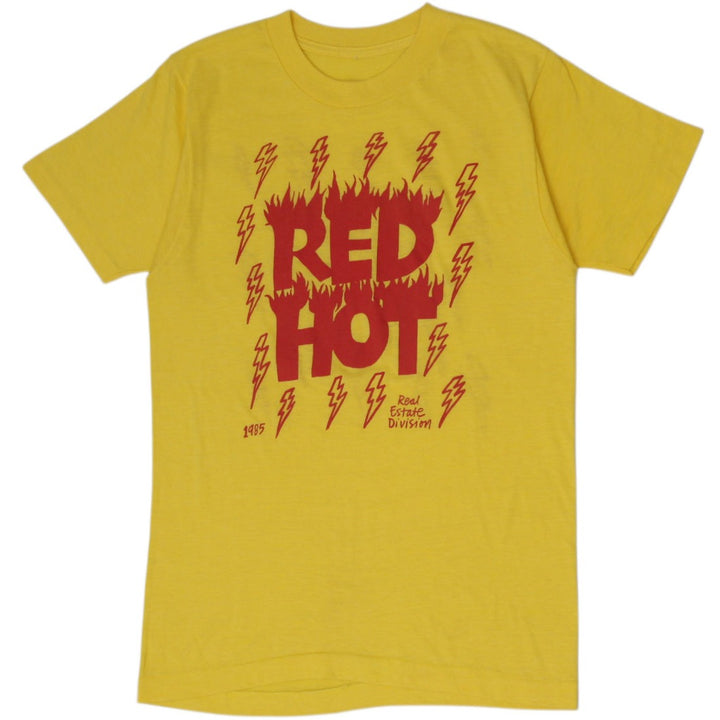 Vintage 1985 Red Hot Real Estate Division Double Sided Lightning Bolt T-Shirt