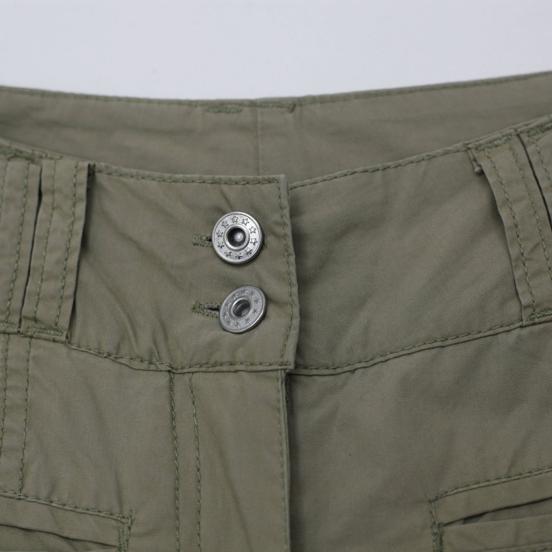 Y2K Ladies Here + There by C&A Cargo Pants Khaki Floral Embroidery Pockets