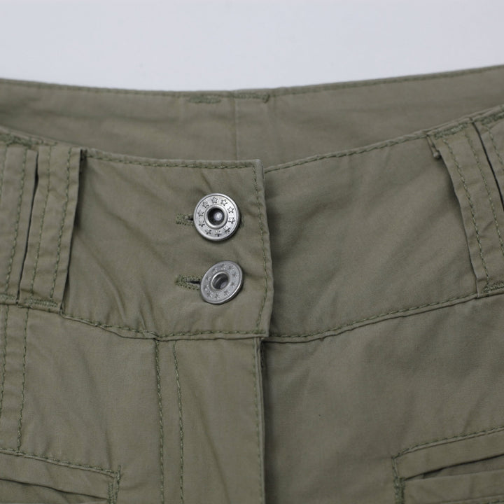 Y2K Ladies Here + There by C&A Cargo Pants Khaki Floral Embroidery Pockets