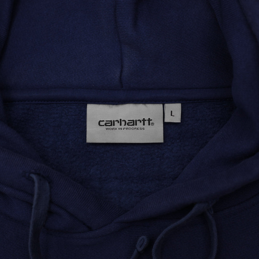 Mens Embroidered Carhartt Logo Navy Pullover Workwear Hoodie L