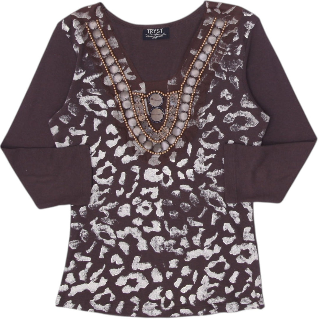 Y2K Graphic Animal Print Beaded Top Size L | Migration_Y2K Tops | Fashion Rerun
