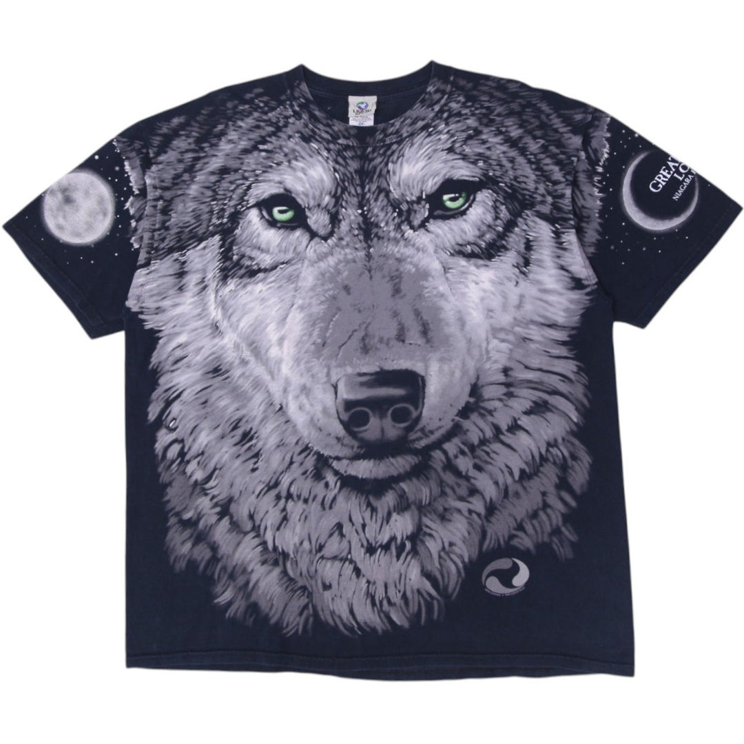 Vintage Mens Liquid Blue T-Shirt Black Wolf Graphic Cotton | Migration_T-Shirts | Fashion Rerun