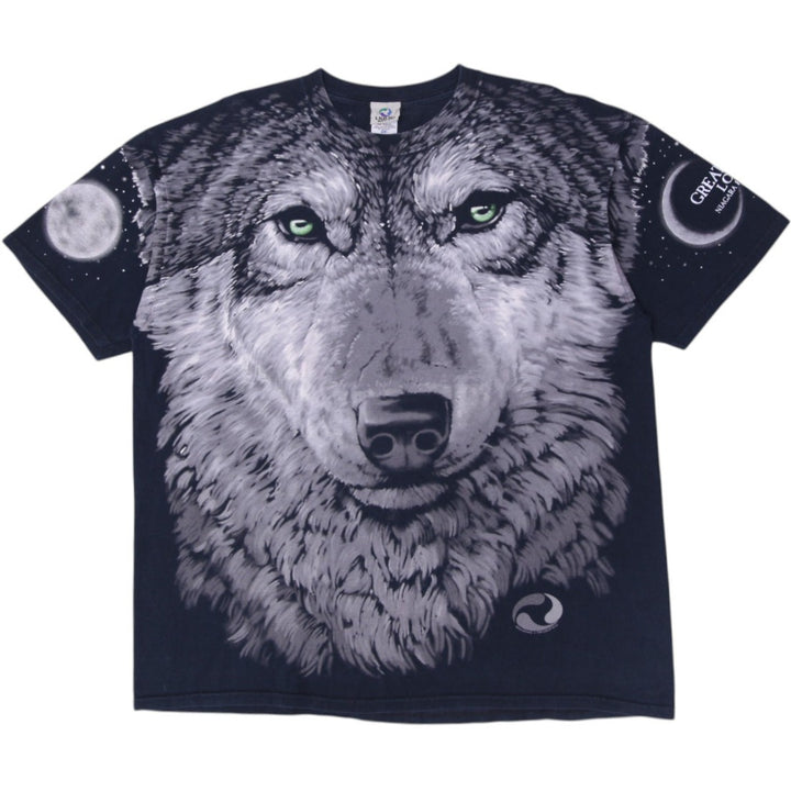 Vintage Mens Liquid Blue T-Shirt Black Wolf Graphic Cotton | Migration_T-Shirts | Fashion Rerun