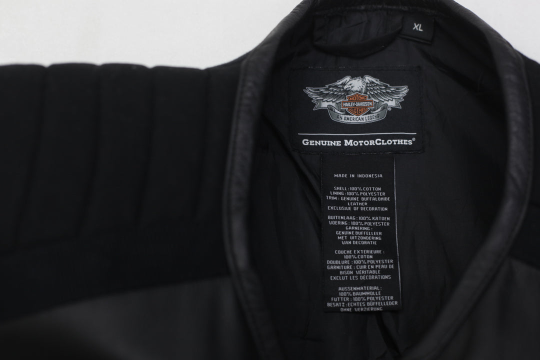 Vintage Mens Harley-Davidson Leather & Textile Multi-Pocketed Vest Black