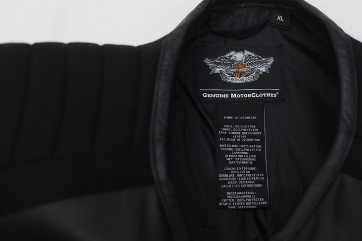 Vintage Mens Harley-Davidson Leather & Textile Multi-Pocketed Vest Black