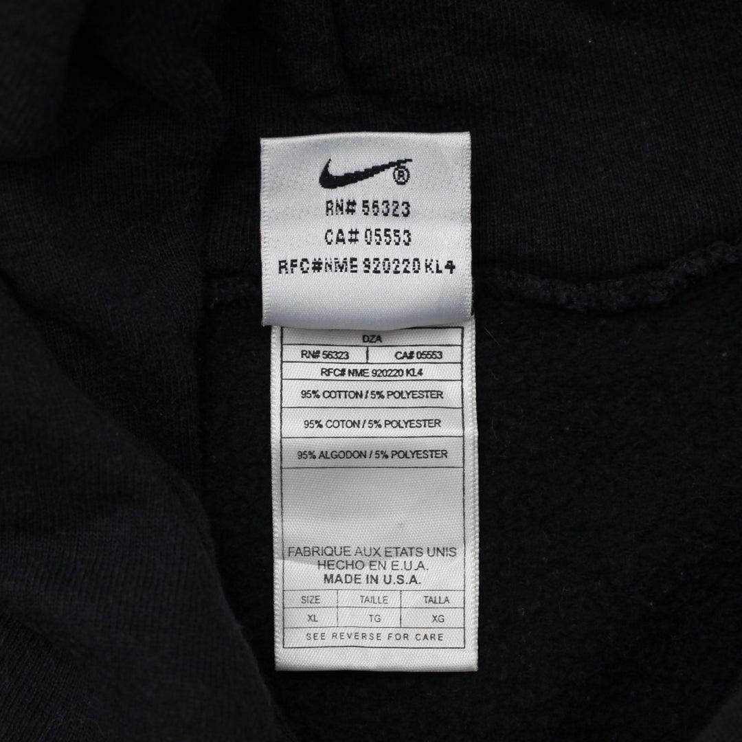 Vintage Embroidered Nike Swoosh Logo Made In USA Black Pullover Hoodie XL | Migration_Hoodies - Detail View | Fashion Rerun