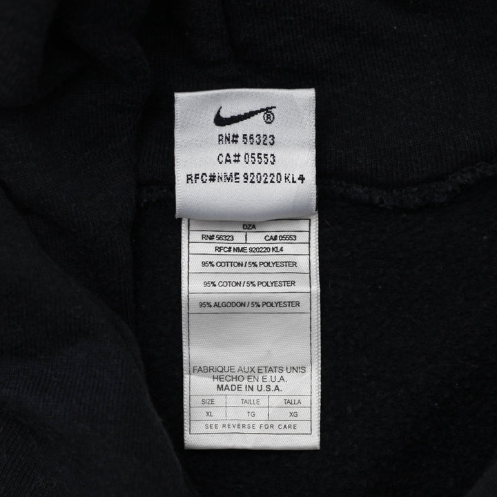 Vintage Embroidered Nike Swoosh Logo Made In USA Black Pullover Hoodie XL | Migration_Hoodies - Detail View | Fashion Rerun