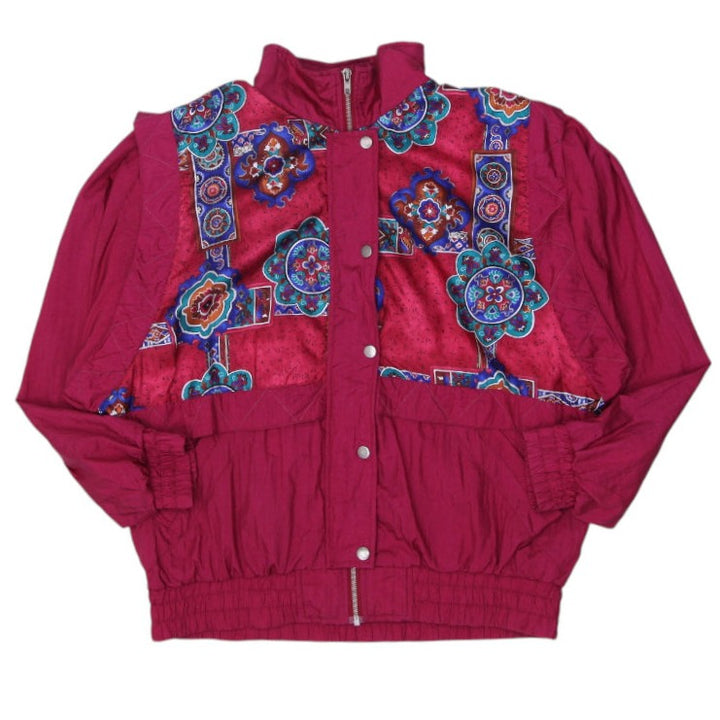 Ladies Cabazon Windbreaker Maroon Patterned Floral Lightweight Jacket Size M