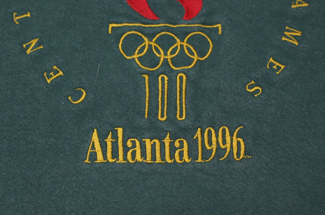 Vintage Hanes Sweatshirt Green Olympic Graphic 1996 Embroidered Size M | Migration_Sweatshirt - Detail View | Fashion Rerun