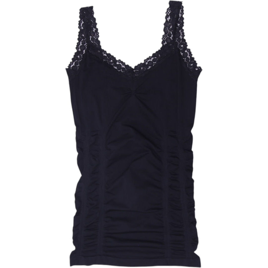 Y2K Ladies Kismet Black Lace Trim Ruched Camisole Seamless Shaping Tank Top L