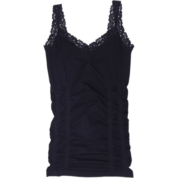 Y2K Ladies Kismet Black Lace Trim Ruched Camisole Seamless Shaping Tank Top L