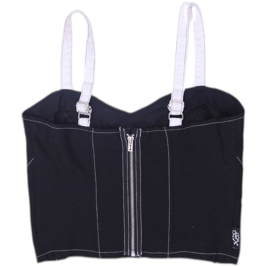 Y2K Ladies Strappy Zipper Front Detail Black Tank Top Size S | Migration_Y2K Tops - Side View | Fashion Rerun