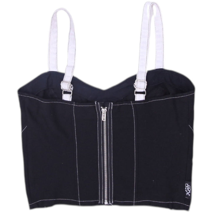 Y2K Ladies Strappy Zipper Front Detail Black Tank Top Size S | Migration_Y2K Tops - Side View | Fashion Rerun