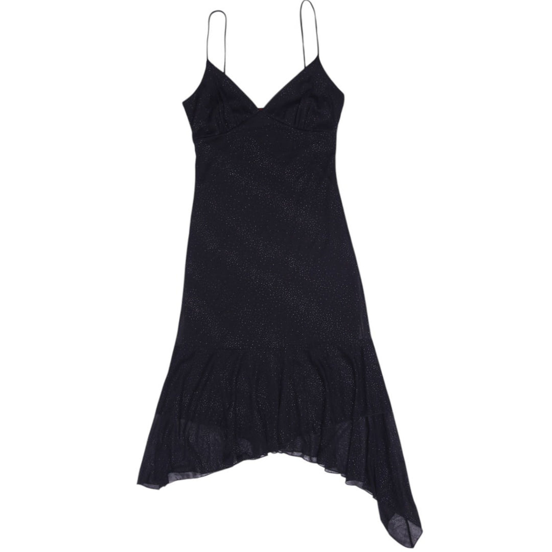 Y2K Ladies Slip Black Glitter Stretchable Slim Fit Long Dress Size M | Migration_Dresses | Fashion Rerun