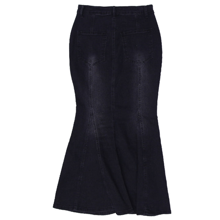 Ladies Long Panelled Flared Denim Skirt