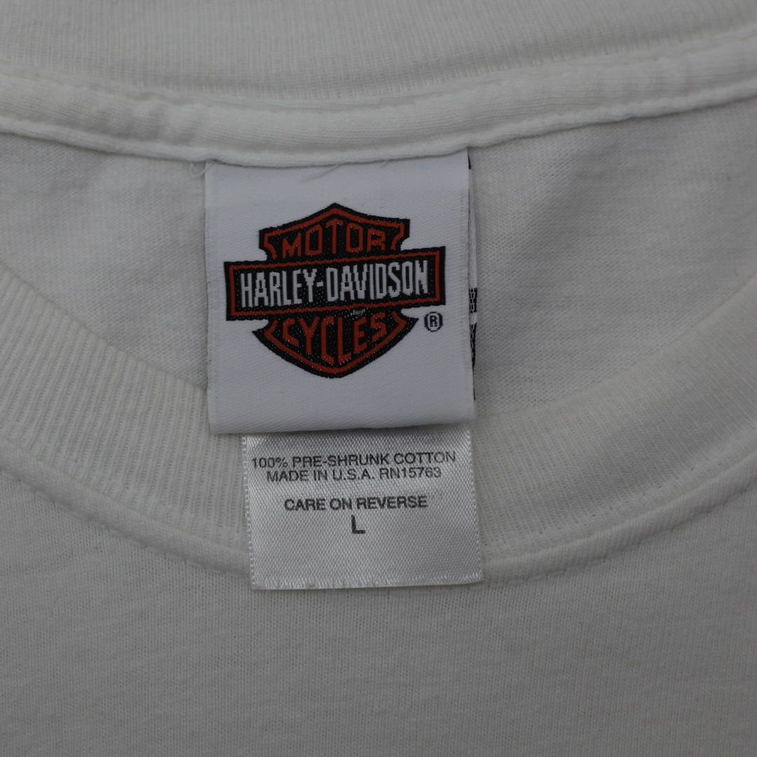 Vintage 00s Mens Harley Davidson Long Sleeve White Graphic T-Shirt Size L | Migration_T-Shirts - Back View | Fashion Rerun