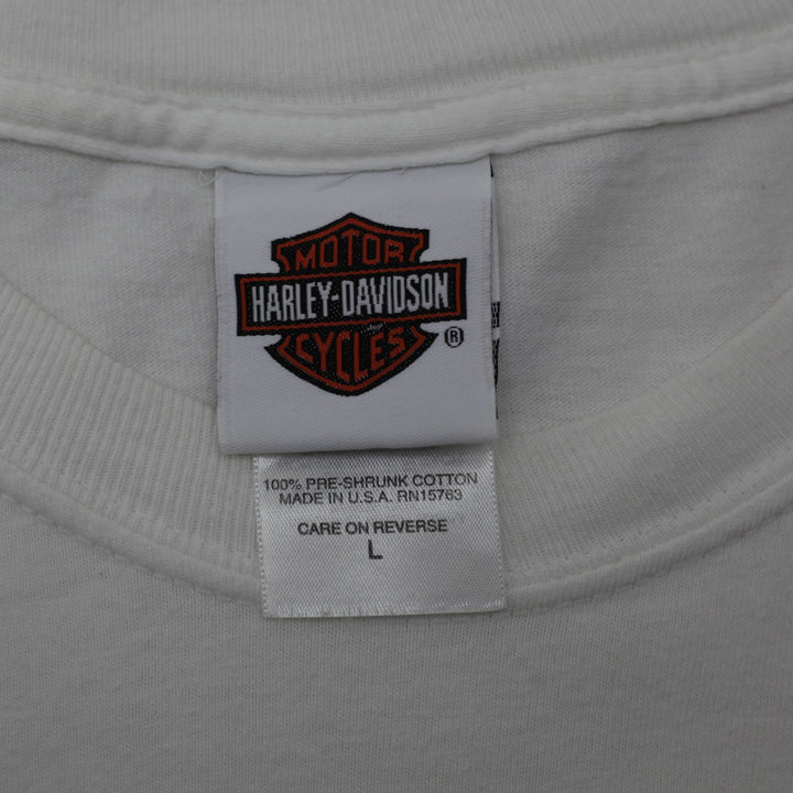 Vintage 00s Mens Harley Davidson Long Sleeve White Graphic T-Shirt Size L | Migration_T-Shirts - Back View | Fashion Rerun