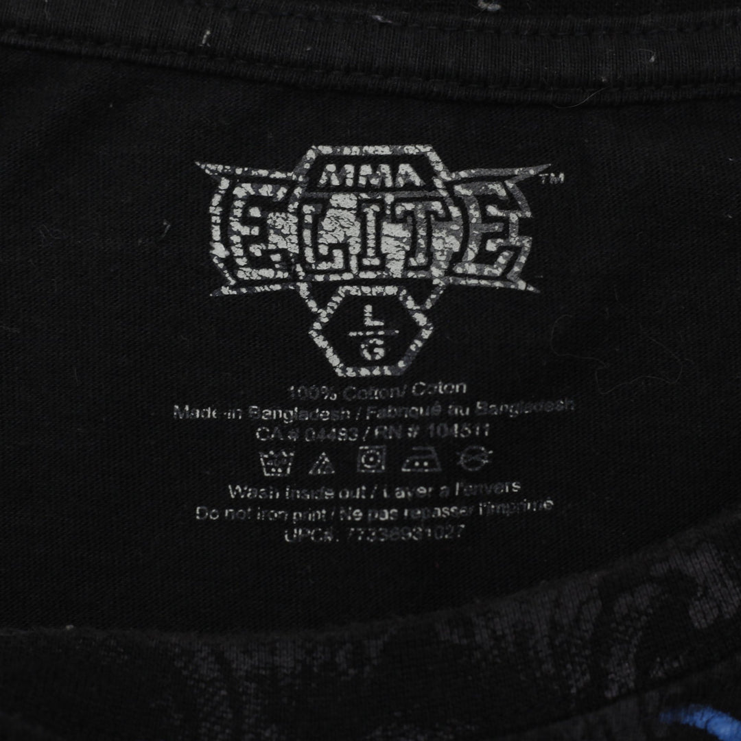 Y2K Mens MMA Elite Black Skulls Cross Tribal Cyber Grunge T-Shirt Size L