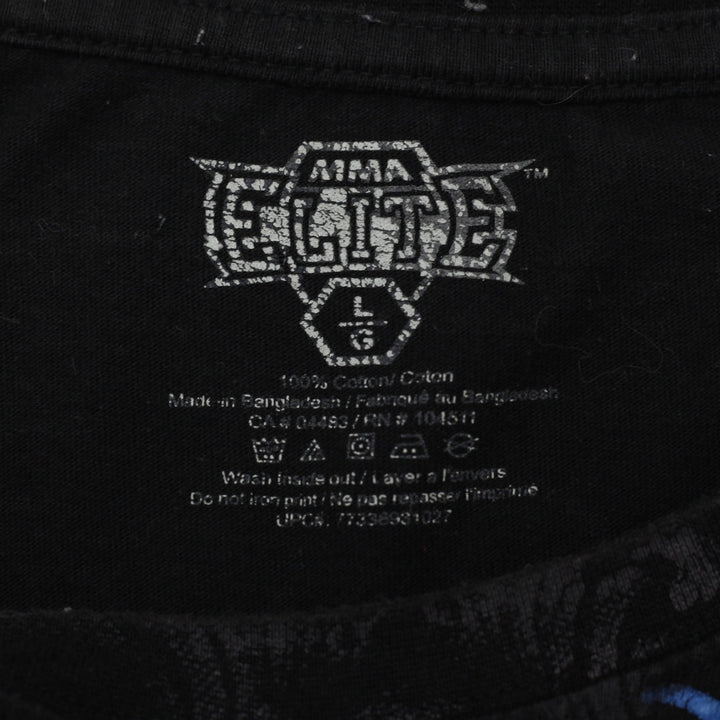 Y2K Mens MMA Elite Black Skulls Cross Tribal Cyber Grunge T-Shirt Size L