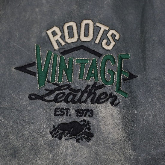 Vintage Roots Sporting Goods Distressed Leather Jacket 3D Embroidery Canada | Migration_Jackets - Alternate V | Fashion Rerun