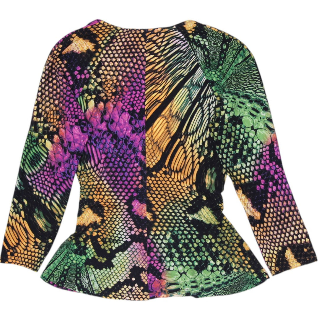 Y2K Ladies Boston Proper Snakeskin Print 3/4 Long Sleeve Stretch Top Size M