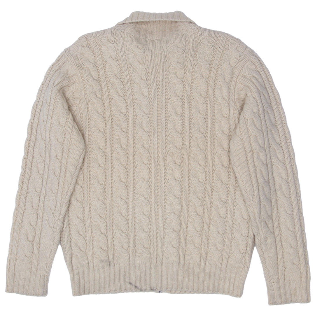 Vintage Polo Ralph Lauren Wool Cashmere Cable Knit Sweater M Full Zip - Fashion Rerun Vintage Migration_Sweaters