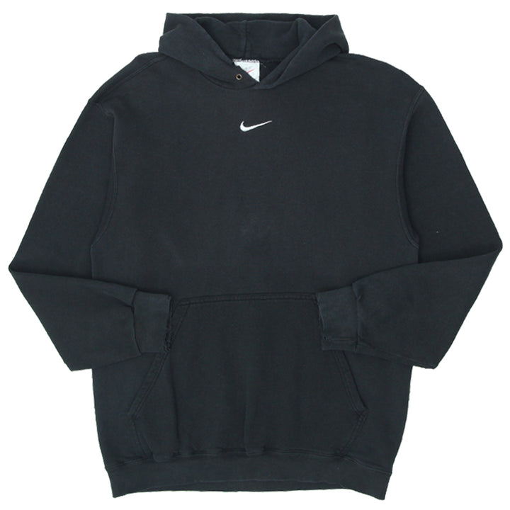 Vintage 90's Swoosh Embroidered Pullover Hoodie Black Size M Distressed - Fashion Rerun Vintage Migration_Sweaters