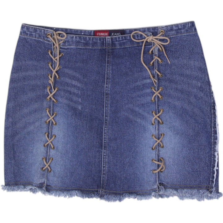 Y2K Ladies Younique Lace Up Front Denim Mini Skirt Size 9