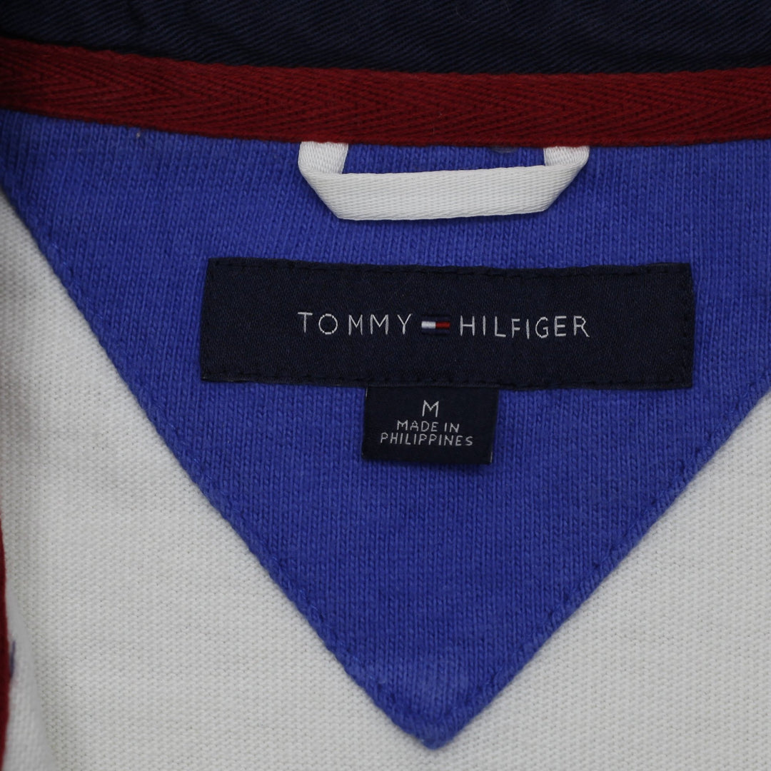 Mens Tommy Hilfiger Rugby Shirt Blue White Striped Embroidered Crest