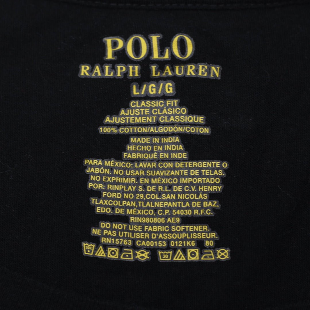 Mens Polo Ralph Lauren Black Classic Fit Crewneck T-Shirt Red Pony Hem Logo L