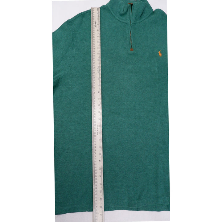 Mens Polo Ralph Lauren Sweater Green 1/4 Zip Cotton Knitwear