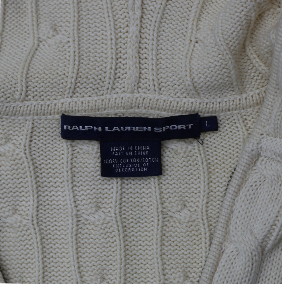Vintage Womens Ralph Lauren Sport Hoodie Cream Cable Knit Full Zip Large | Migration_Hoodies RL Collection - | Fashion Rerun