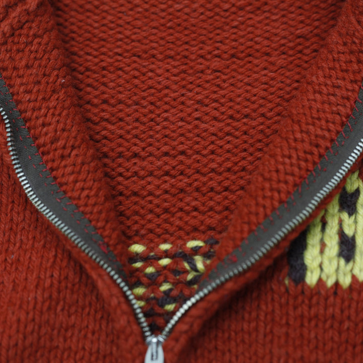 Vintage Mens Wool Cardigan Red Embroidered Graphic Zip Size L | Migration_Knitwear & Sweaters - View 7 | Fashion Rerun