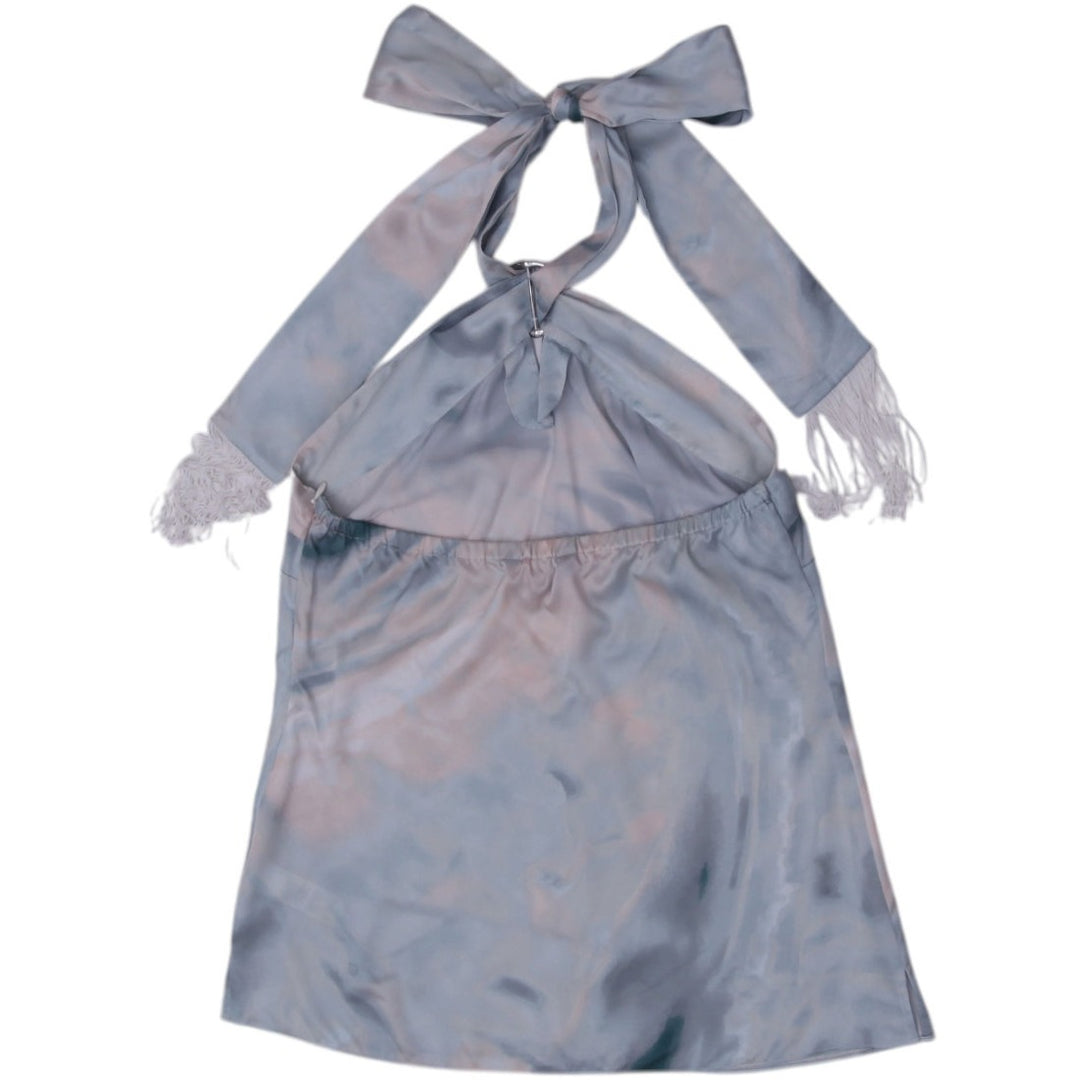 Y2K Ladies Nightwear Blue Satin Lace Halter Top Size XS | Migration_Y2K Tops - Side View | Fashion Rerun