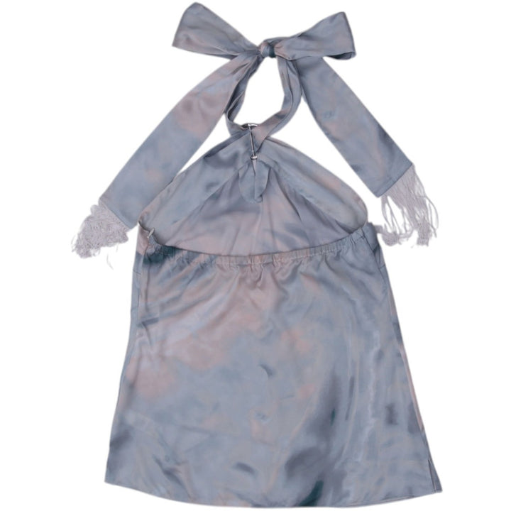 Y2K Ladies Nightwear Blue Satin Lace Halter Top Size XS | Migration_Y2K Tops - Side View | Fashion Rerun