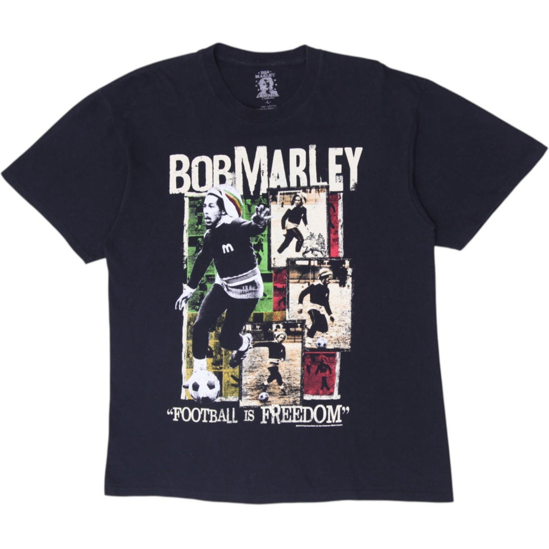Mens Official Bob Marley "Football is Freedom" Graphic T-Shirt Black Size L