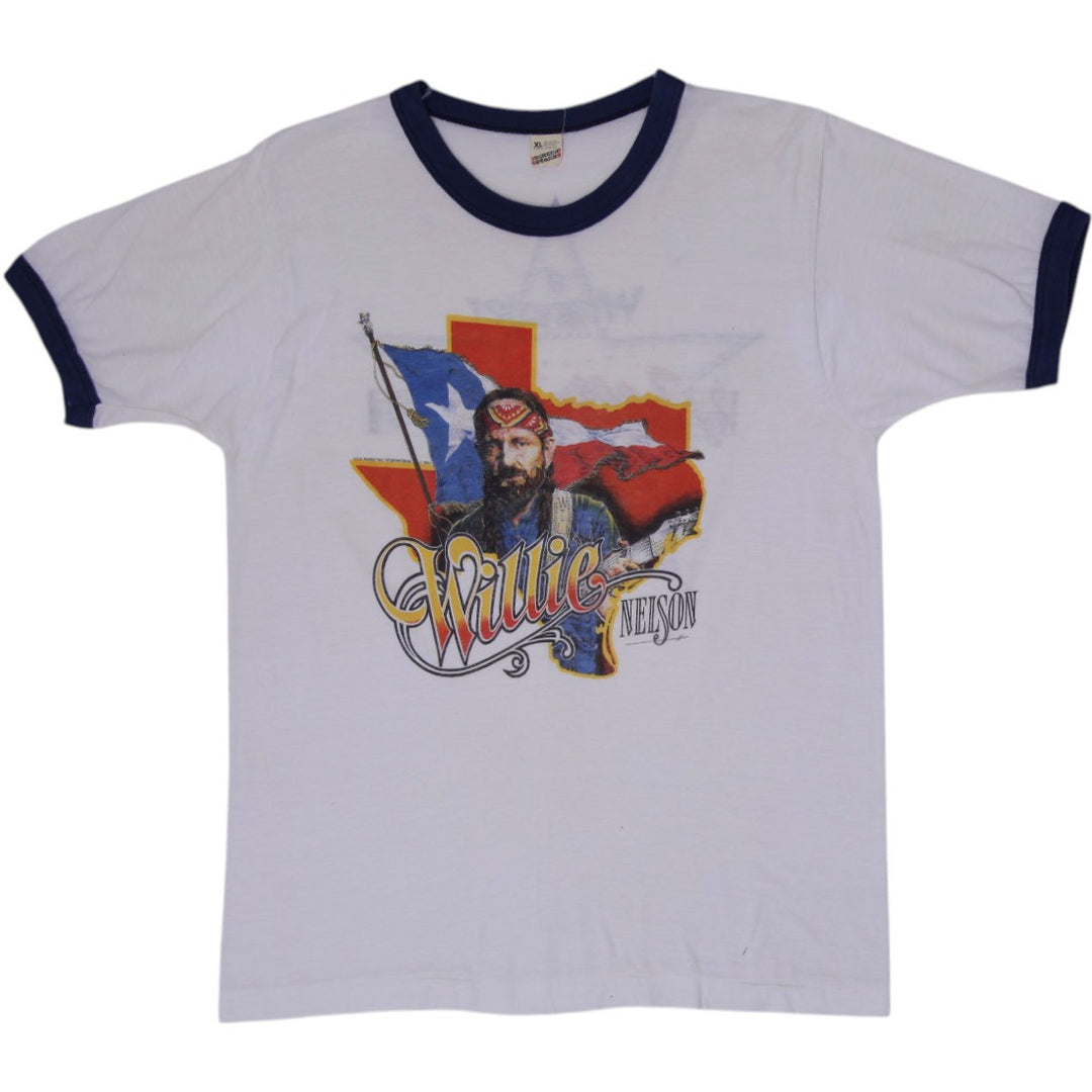 Rare Vintage 1984 Willie Nelson & Family Tour Ringer T-Shirt Screen Stars Tag Made In USA Size XL