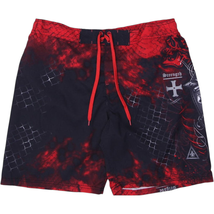 Y2K Mens ELITE Boardshorts Red Black Graphic Swimwear