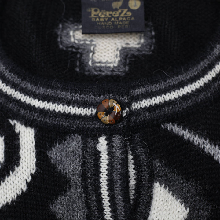 Vintage Mens Perez Cardigan Geometric Alpaca Wool Knit Cardigan Sweater Size L