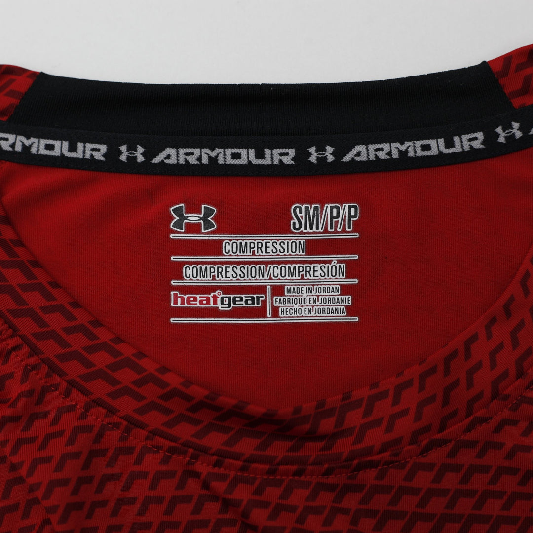 Mens Under Armour HeatGear T-Shirt Red Compression Fit Sportswear Size S