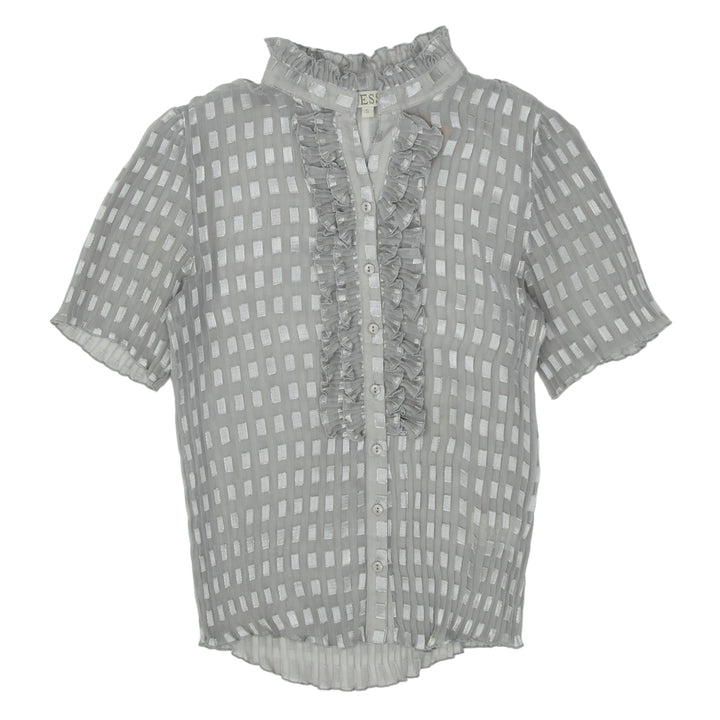 Y2K Pleated Ruffle Button Down Blouse