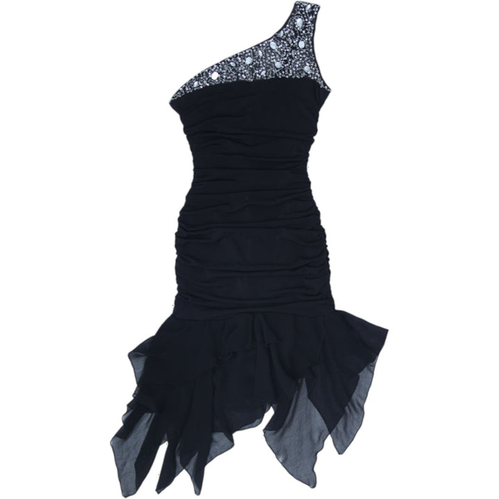 Y2K Ladies City Triangles Ruched One Shoulder Party Dress Asymmetrical Waterfall Hem