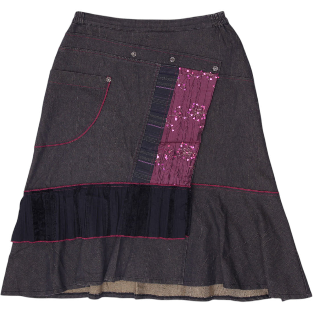 Y2K Ladies S. Quise Denim Skirt Patchwork Midi Unique Size 44