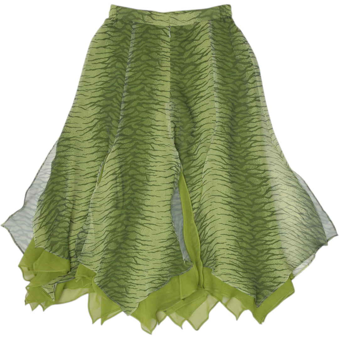 Y2K Green Layered Chiffon Midi Skirt - Size XS | Migration_Skirts - Side View | Fashion Rerun